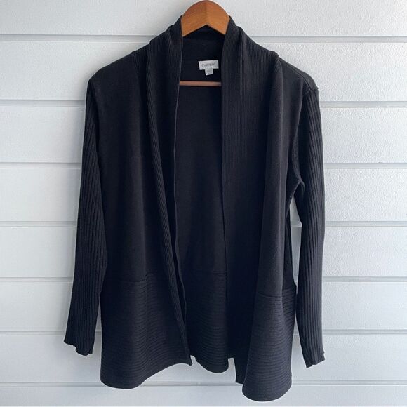 Avenue Women’s Ribbed Open Front Black Cardigan Size 14/16 - Picture 1 of 6